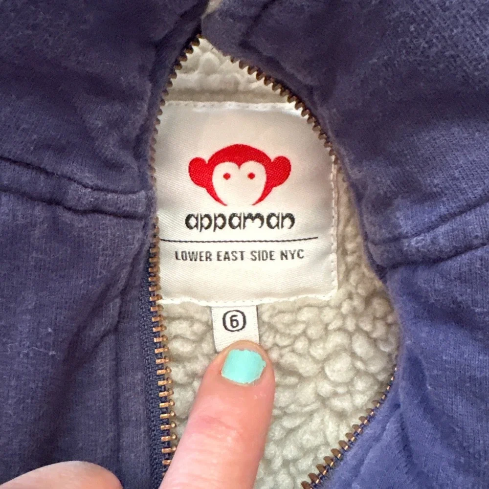 Appaman Bomber Jacket Kids Blue‎ Good Sherpa Lined Full Zip Mock Neck SIZE 6